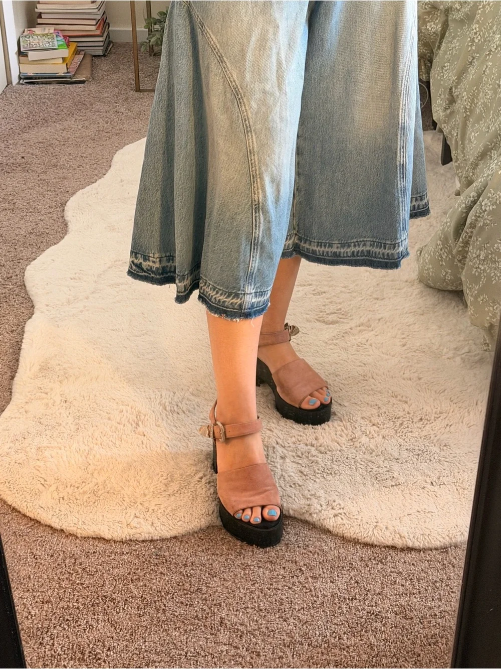 Light Pink Suede Platform Sandals with Western Buckle